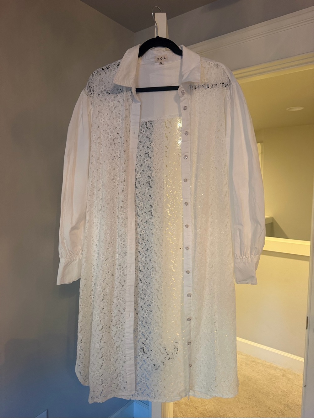POL White Lace Longline Trench Shirt